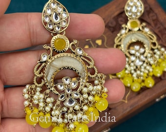 Indian earrings/Wedding Earrings/ Chandelier pearl beads earrings Traditional/Bridal earrings for Women/bridal kundan earrings Gift for her
