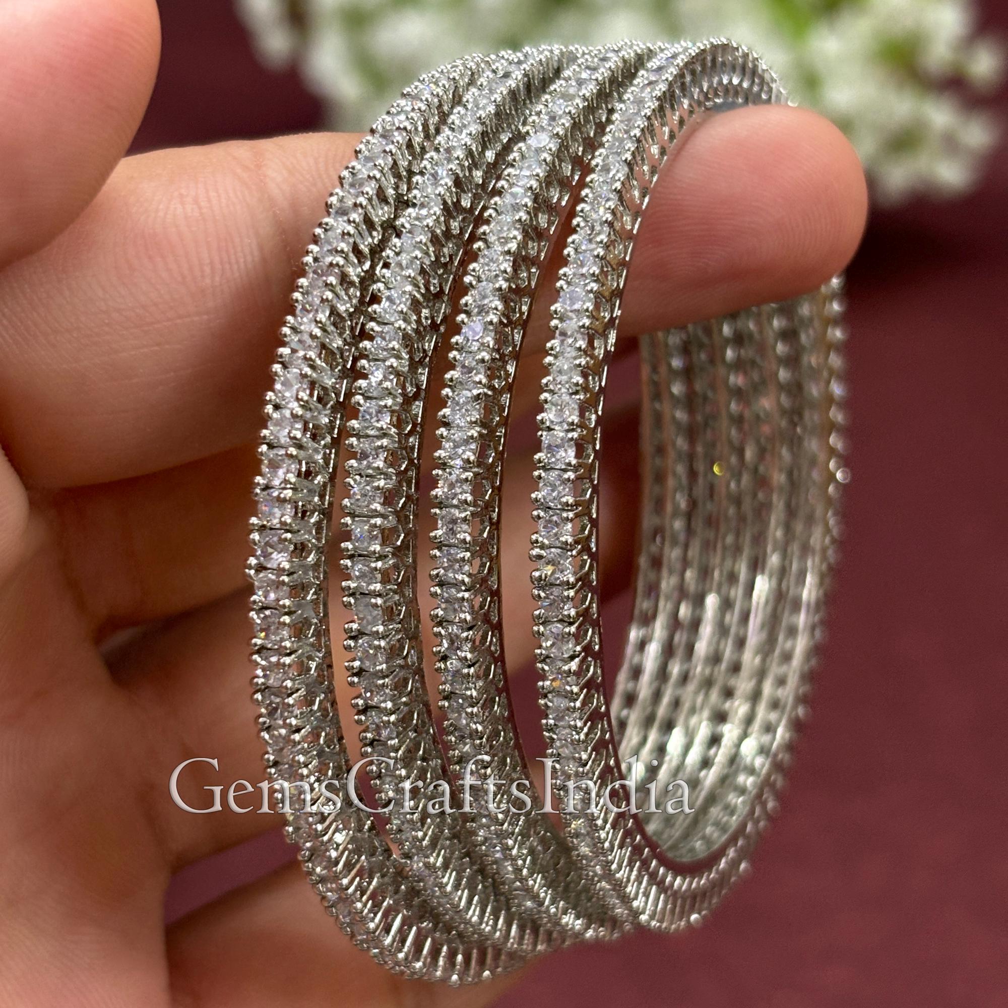 アクセサリー Indian Jewelry Stamp work Silver Bangle Indian Silver Plated Bracelet/CZ Bangles/AD Kangan/Wedding
