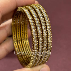 Indian Antique Gold bangles Set/ Bollywood Style Bangle/ AD Bangle/CZ Bangle Bracelet/ Bridal bangles/Indian Wedding Bangle Pack of 4 pcs