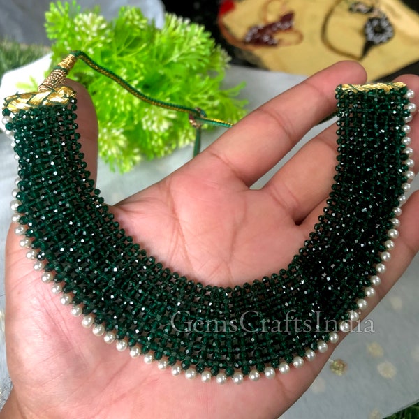 Indian Handmade Beaded Choker Necklace Set Jewelry, Indian Jewelry, Pearl Jewelry, Beaded Necklace, Green Beads, Gift For Women/Girls