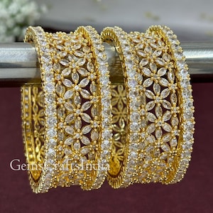 Indian Cubic Zirconia Bangles/Golden CZ Bangles/Bracelets American Diamond Bangle/AD Kangan/Indian wedding/bridal Women jewelry Pack of 6