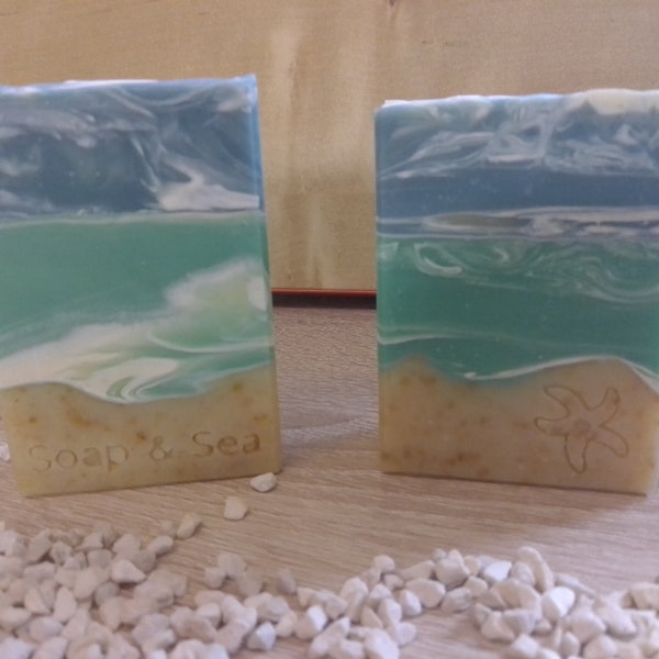 Sea noise soap, 100g, handmade, hand soap, shower soap, solid soap, palm oil free and vegan, guest gift