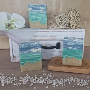 Meeresrauschen Seife mit Motivstempel, handgemachte Handseife,Duschseife, palmölfrei und vegan, Gastgeschenk Bild 1