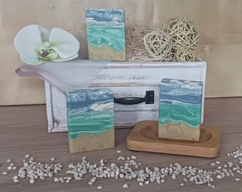 Sea noise soap with motif stamp, handmade hand soap, shower soap, palm oil-free and vegan, guest gift