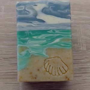 Sea noise soap with motif stamp, handmade hand soap, shower soap, palm oil-free and vegan, guest gift