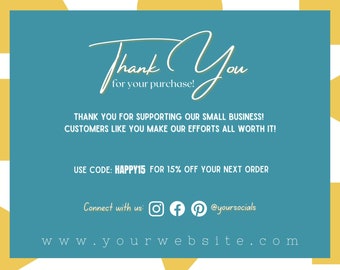 Business Thank You Card | Fully Editable | Package Insert | Printable Packaging Inserts| Personalize Your Own Card | Modern Design
