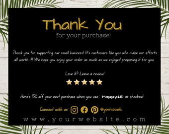 Business Thank You Card | Fully Editable | Package Insert | Printable Packaging Inserts| Personalize Your Own Card | Modern Design