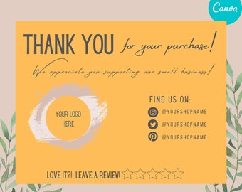 Business Thank You Card | Fully Editable | Package Insert | Printable Packaging Inserts| Personalize Your Own Card | Modern Design