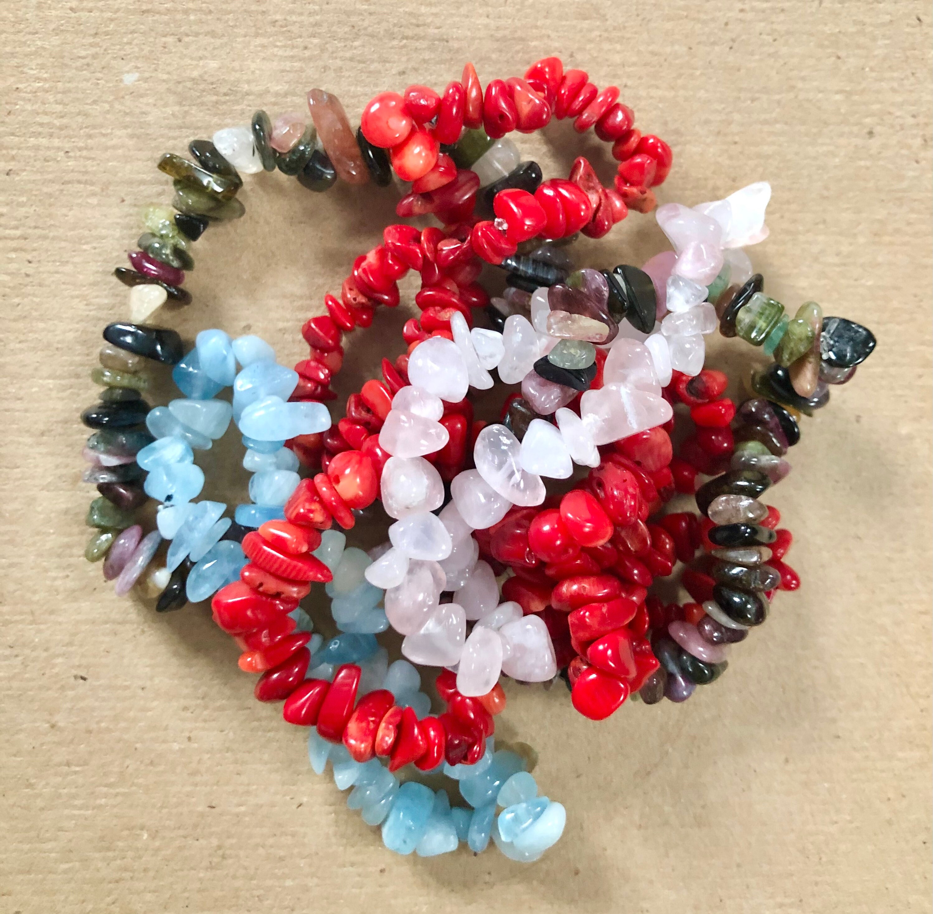 Natural gemstone chips bracelets rose quartz aquamarine red Etsy
