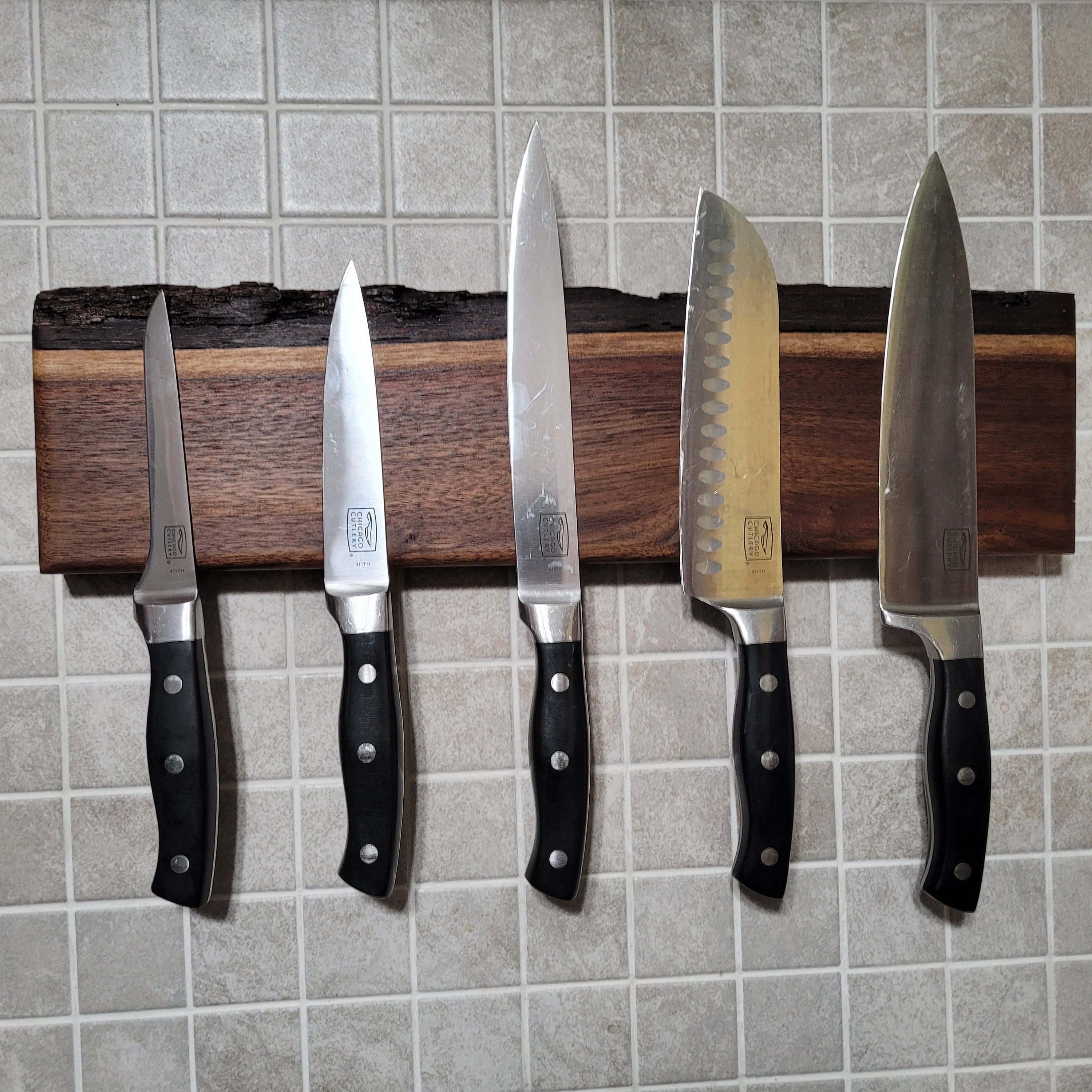 Wood Magnetic Knife Block - Double Sided Wooden Magnet Holder Board Stand for Kitchen Knives, Scissors, Metal Utensils - Walnut, 8.9 x 8.7 in Gardenix