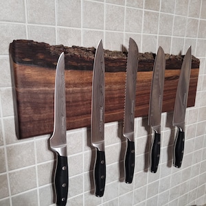 Black Walnut Full Live Edge Magnetic Knife Holder (F)