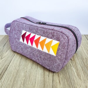 Quilted Linen Toiletry Bag: Ombre Geese Design, Machine Washable