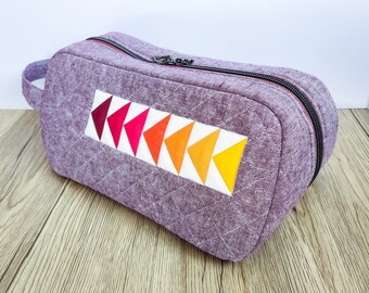 Quilted Linen Toiletry Bag: Ombre Geese Design, Machine Washable