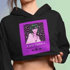 Man Tears Anime Girl Cropped Hoodie, Womens Rights, Feminist, Not Your Body Not Your Choice , Pro Choice, Roe V Wade, Pro Roe