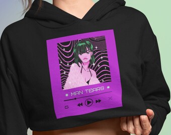 Man Tears Anime Girl Cropped Hoodie, Womens Rights, Feminist, Not Your Body Not Your Choice , Pro Choice, Roe V Wade, Pro Roe