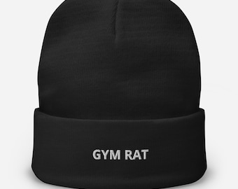 Gym Rat Embroidered Beanie, Work Out, Gym Apparel, Gym Beanie