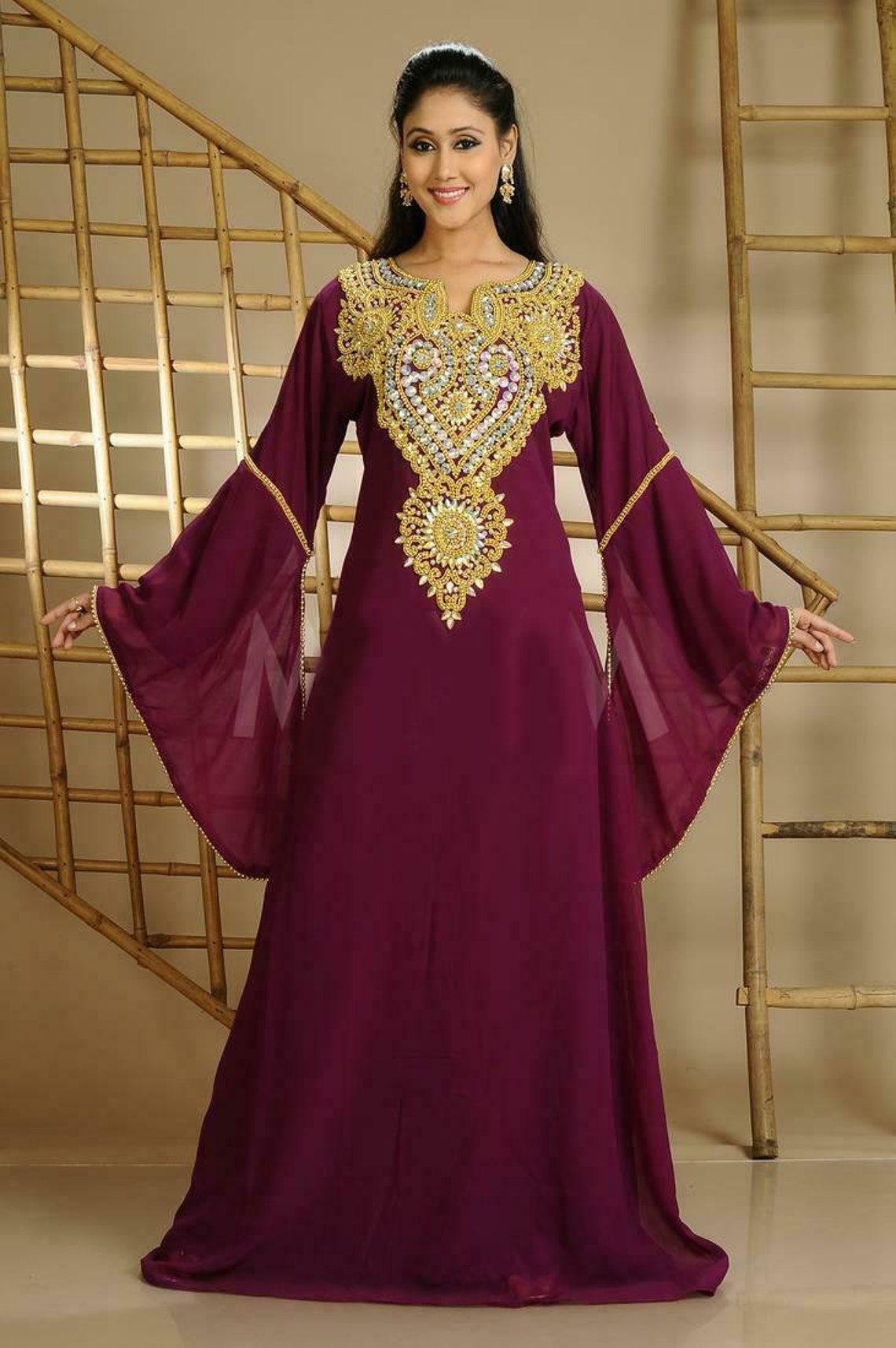 Dubai Moroccan Kaftan Arabic Abaya Maxi Hand Beaded Caftan Etsy
