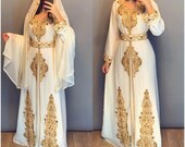 Dubai Moroccan Kaftan Arabic Abaya Maxi Hand Beaded Caftan Farasha Floor Length Party Wear Wedding Gown Beach Stylish Jalabiya Women Dress