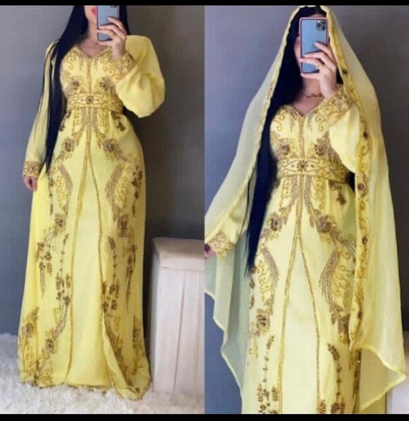 Moroccan Dubai Kaftan Arabic Abaya Maxi Hand Beaded Caftan - Etsy Canada