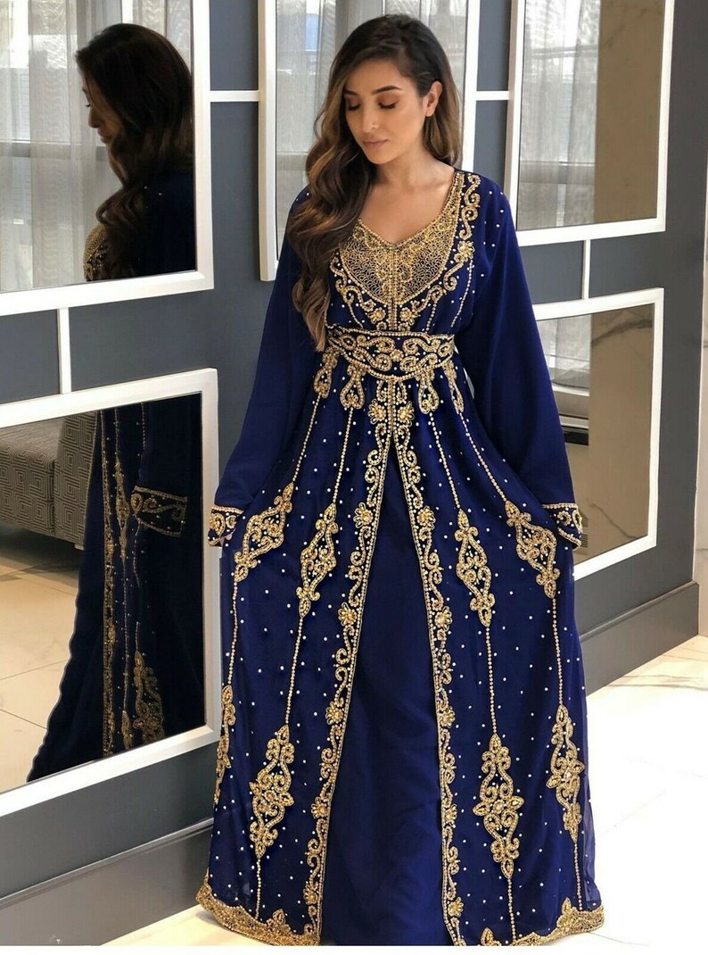 Royal Moroccan Dubai Kaftan Arabic Abaya Maxi Hand Beaded Caftan Farasha Floor Length Party Wedding Gown Beach Stylish Jalabiya Women Dress 