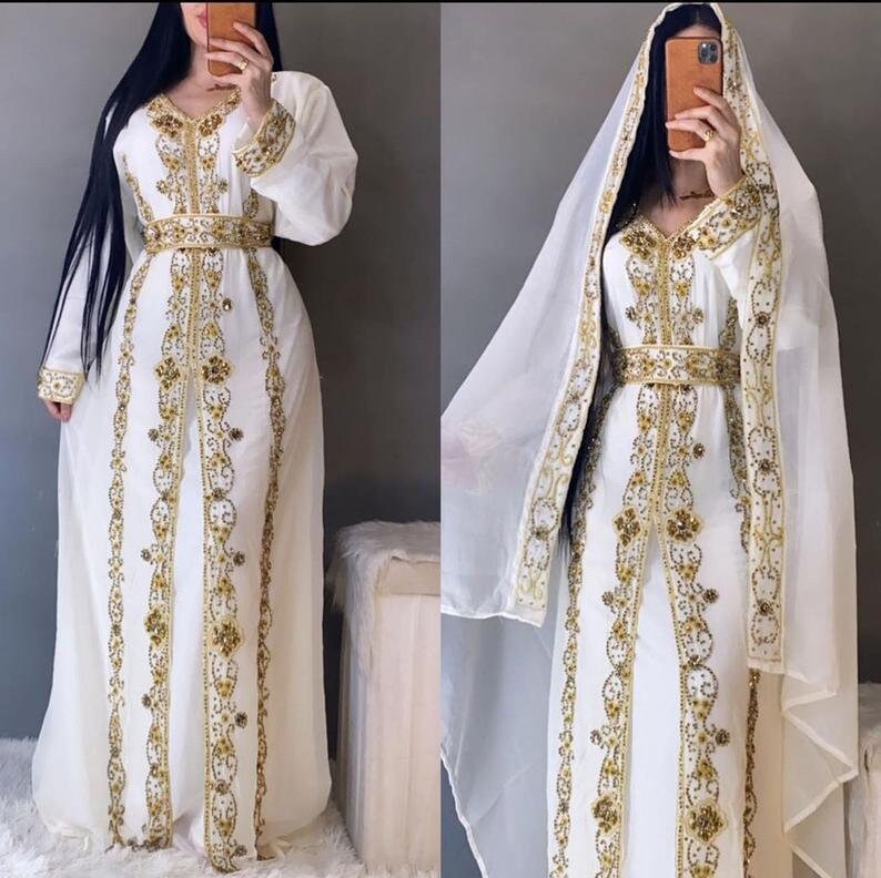 Moroccan Dubai Kaftan Arabic Abaya Maxi Hand Beaded Caftan Farasha Floor Length Party Wear Wedding Gown Beach Stylish Jalabiya Women Dress 