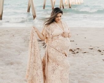 RENTAL-Sarai, maternity dress, lace maternity dress, fringe dress, photo shoot dress, dress rental