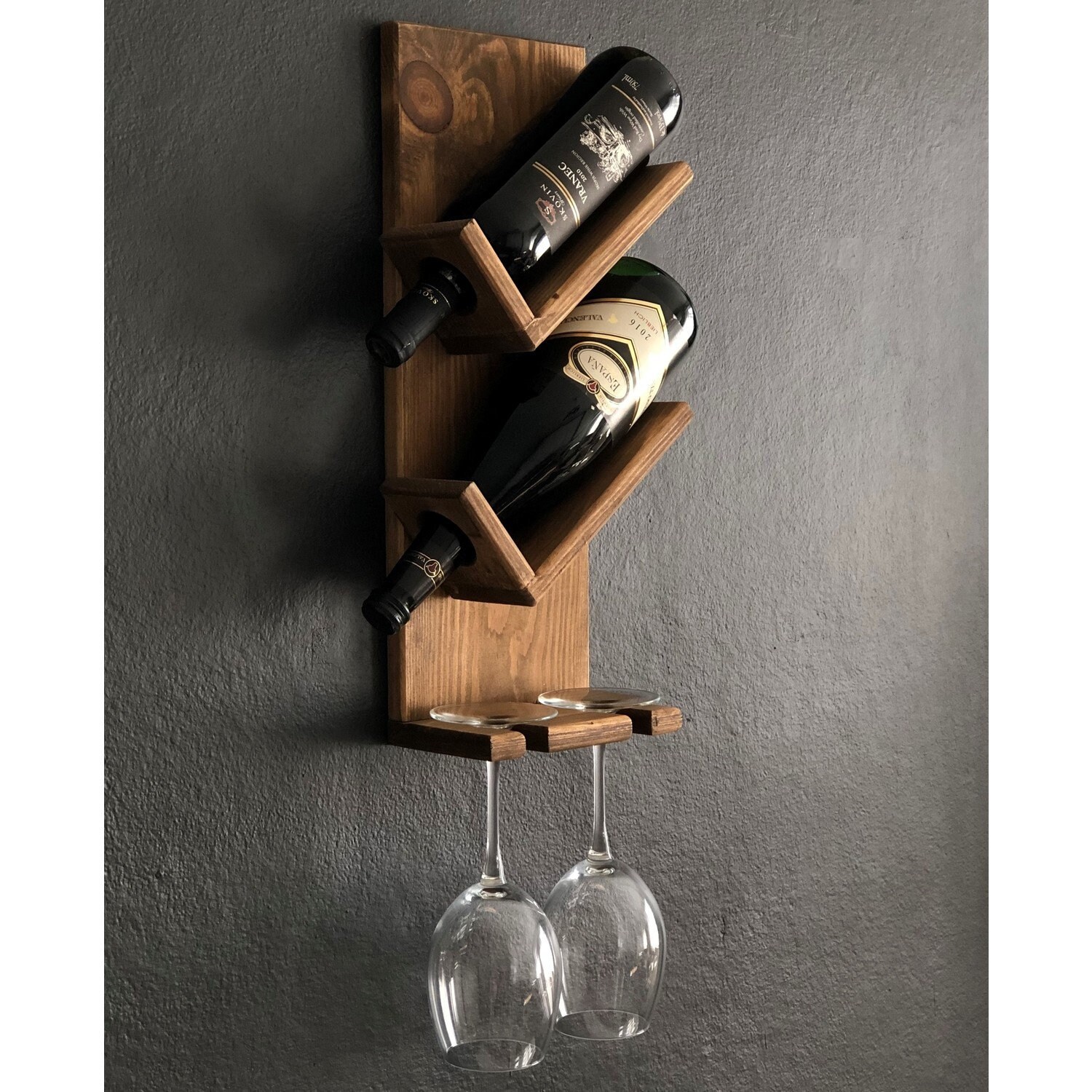 Natural Wood Decorative Vintage Wine Rack 2 Bottles 2 Glass Etsy