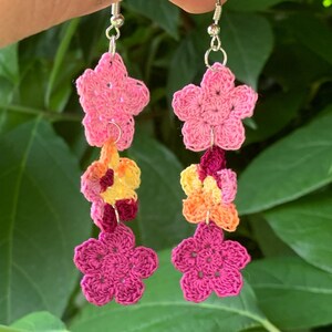Trio Blossom Drops - hand-crocheted flower earrings - Petal Swirl