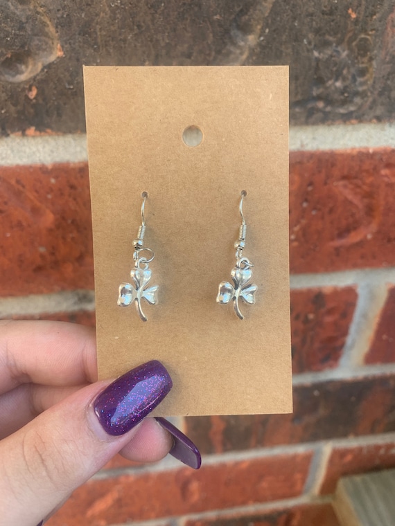 Silver Three Leaf Clover Drop Earrings