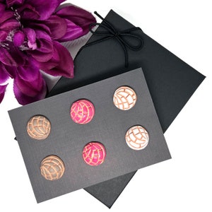 Conchitas Earrings Clay Food Jewelry Mexican Concha Stud Earrings Set Hand Painted Handmade Aretes Mexico Vainilla Fresa Chocolate Gift Idea