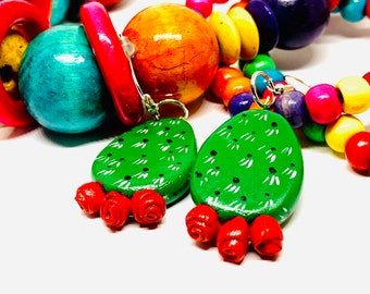 Glamorous Cactus Earrings Natural Clay Handmade Hand Painted Green Cactus Drop and Dangle Pendants Women Girls Gift Nopal Nopalitos Aretes