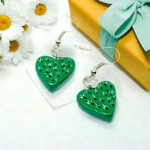Charming Cactus Heart Clay Earrings Mexico MexiChic Girl Women Fashion Summer Jewelry WearableArt Aretes Gift Corazon Nopal Mujer Claywelry