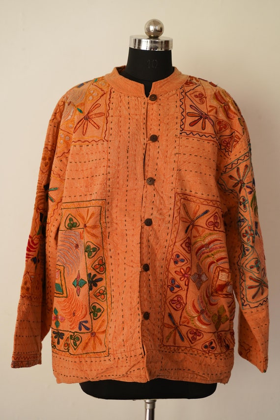 XL Size Vintage Design Floral Kantha Jacket Cotto… - image 1