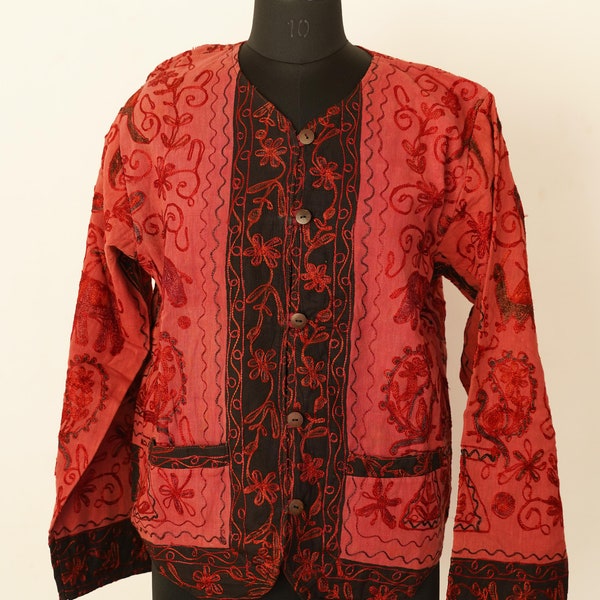 M Size Non-Fiber Thin Bird Print Cotton Jacket, 100% Cotton Kantha Jacket, Christmas Gift, Winter Wear, Unisex Jacket