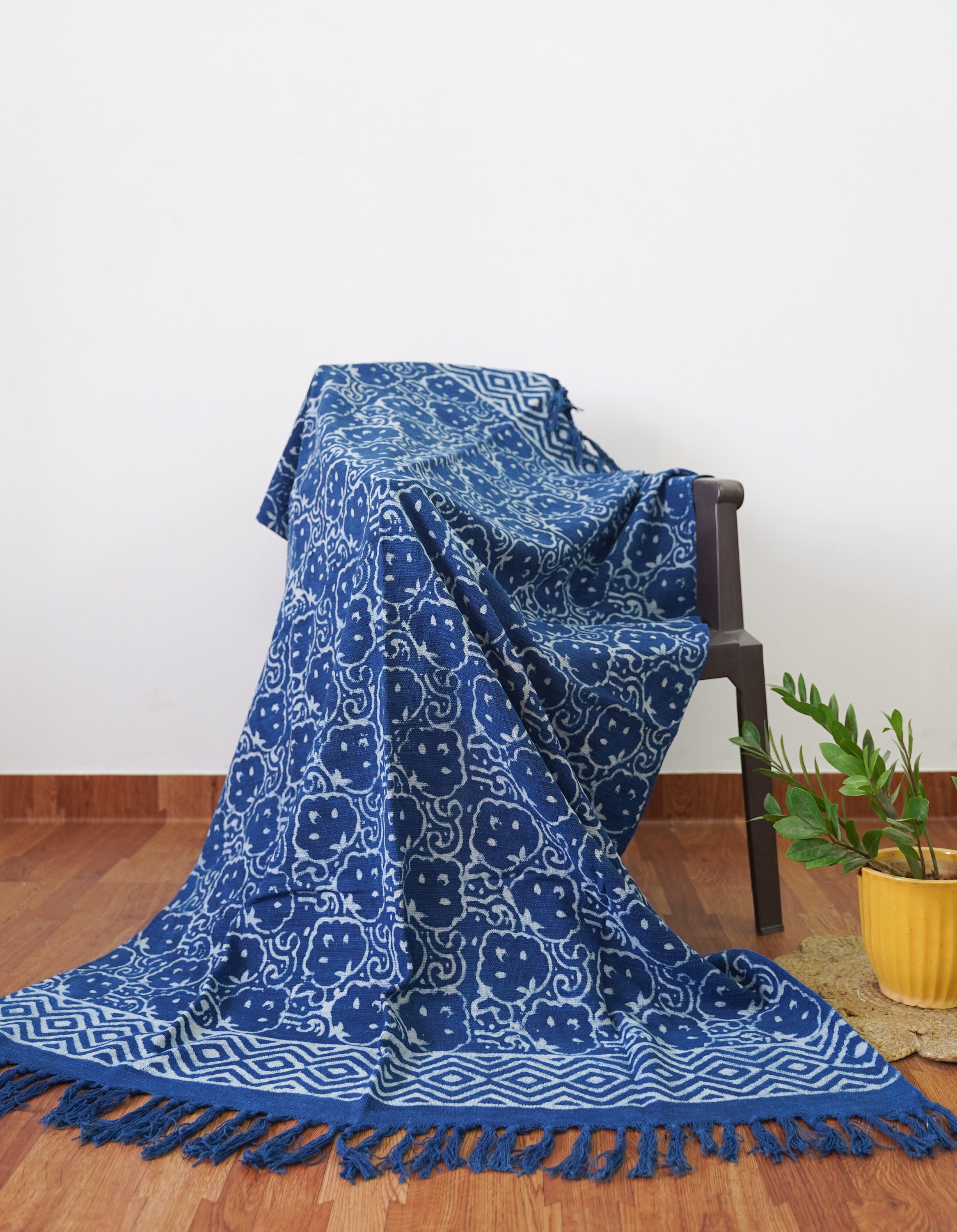 Bleu Fait à La Main Indigo Wrap Blanket Décoratif Teint Solide Plain Throw Boho Cotton Shawl Blanket