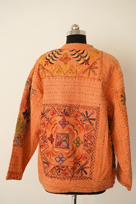 XL Size Vintage Design Floral Kantha Jacket Cotto… - image 3