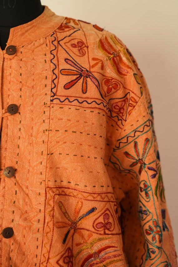 XL Size Vintage Design Floral Kantha Jacket Cotto… - image 2