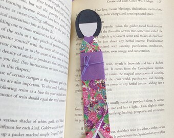 Japanese Origami Geisha Bookmark l Purple Floral  l Paper Doll