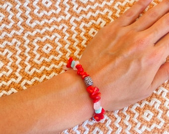 Red Jasper, Rose Quartz, Turquoise Crystal Bracelet