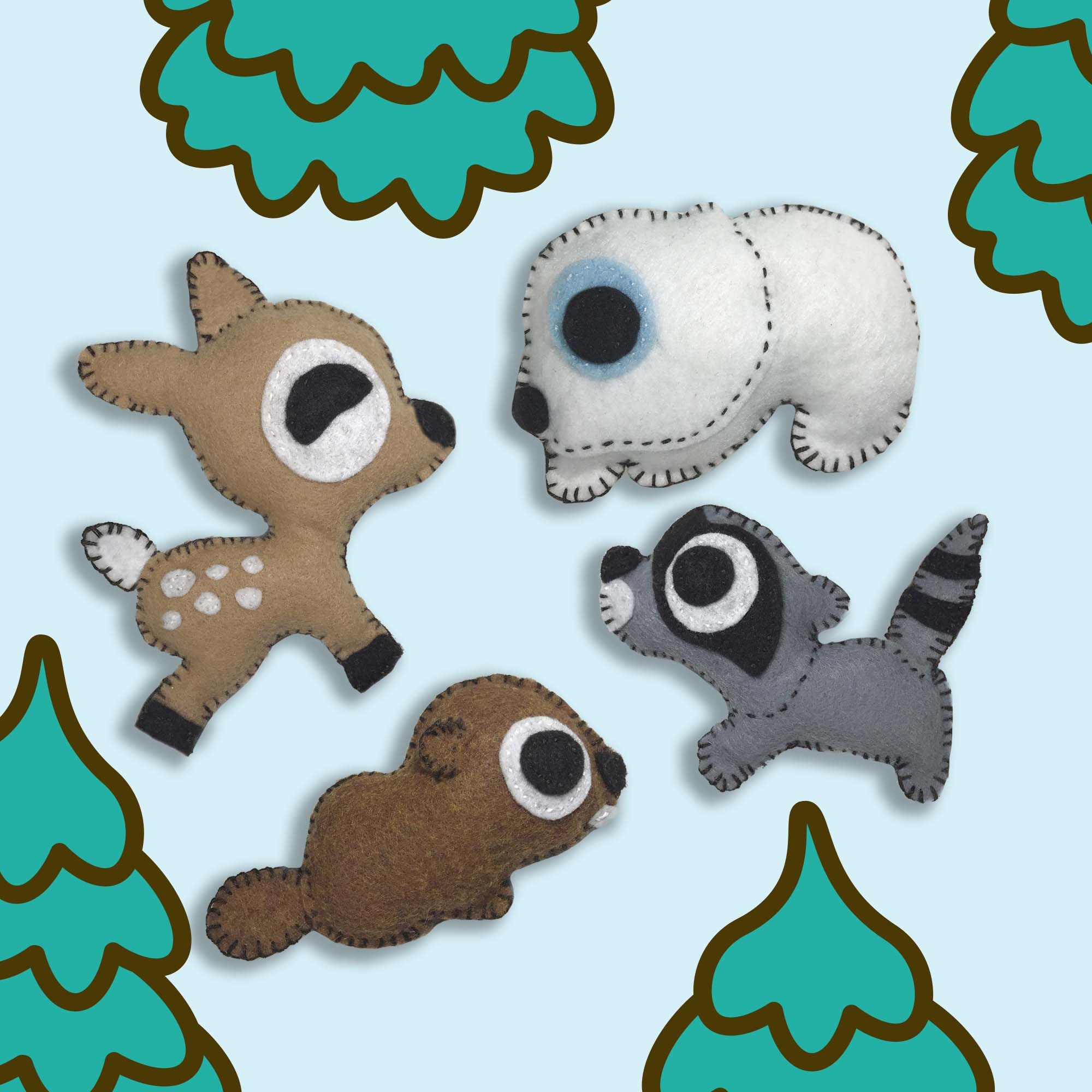 Woodland Creatures Set 4 Felt Animals Sewing Pattern, Plush PDF Download,  SVG File for Wool Felt Ornaments, Baby Mobile, Nursery Decor 