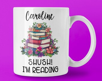 Personalized Book Lover Mug, Reading Design, Gift for Bookworms
