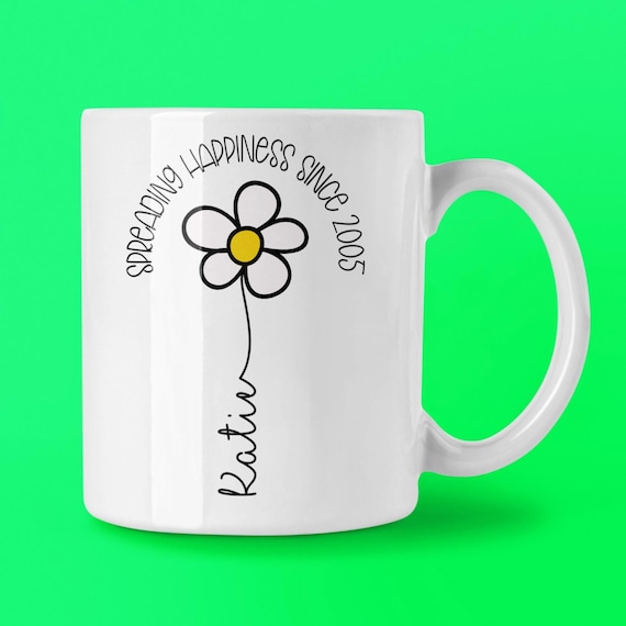 Personalised 21st Birthday Mug, Daisy Gift for 21 Year Old Female