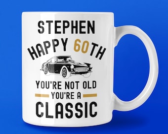 Personalized 60th Birthday Mug, Classic Car Design