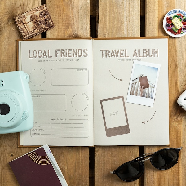 Reisetagebuch aus Kunstleder – Veganes Reisegeschenk – Reiseplaner – Reisetagebuch – Taschen-Reisetagebuch – Reisetagebuch für Paare