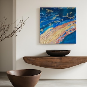 Abstrakte Kunst | Leinwand I große Kunst I abstrakte Malerei I Acryl I handgemaltes Original I 100 x 100 cmI Unikat I blau I gold | struktur