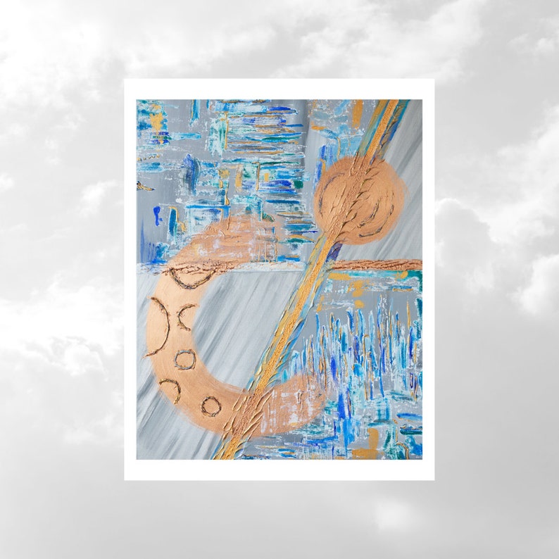 Kunstpostkarten Kunst Postkarten Elegante Postkarten Schöne Postkarten Abstrakte Kunst Moderne Kunst Blau Gold Besonderer Anlass A6 GREY STROM