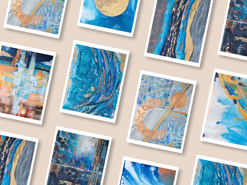 Kunstpostkarten Kunst Postkarten Elegante Postkarten Schöne Postkarten Abstrakte Kunst Moderne Kunst Blau Gold Besonderer Anlass A6 Variable 6er Set