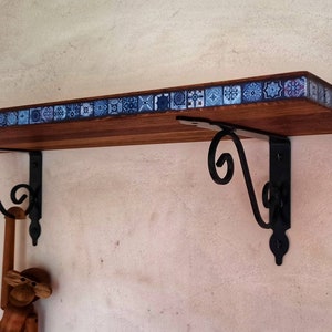 Wall shelf. Wild oak with glass mosaic Marrakech blue. In 15 or 20 cm depth. image 3