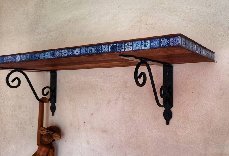 Wall shelf. Wild oak with glass mosaic Marrakech blue. In 15 or 20 cm depth. image 3