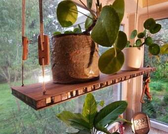 Hanging shelf, natural stone, wild oak. 20 x 51 cm.